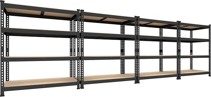 PrimeZone 4 Tier 36" W x 16" D x 55" H Storage Shelves - 4 Pack Adjustable Garage Storage Shelving, Heavy Duty Metal Storage Utility Rack Shelf Unit for Warehouse Pantry Closet Kitchen, Black