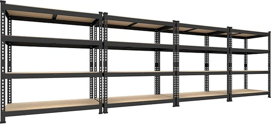 PrimeZone 4 Tier 36" W x 16" D x 55" H Storage Shelves - 4 Pack Adjustable Garage Storage Shelving, Heavy Duty Metal Storage Utility Rack Shelf Unit for Warehouse Pantry Closet Kitchen, Black