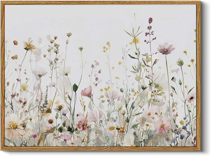 InSimSea Framed Wall Art for Living Room Watercolor Flowers Paingting Pictures Wall Decor Aesthetic Wildflower Art Elegant Pastel Florals Canvas Print Home Decor for Bathrrom, Bedroom Décor 12x16In