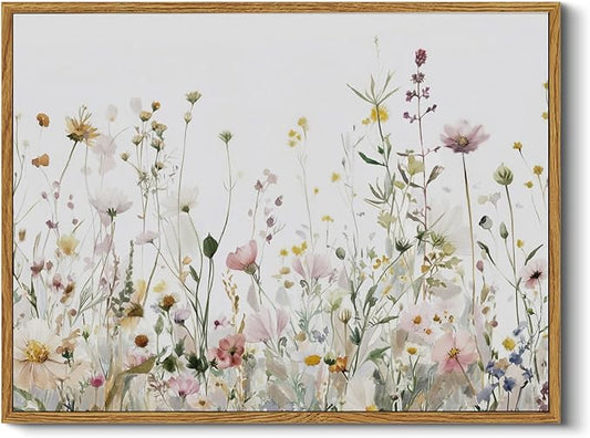 InSimSea Framed Wall Art for Living Room Watercolor Flowers Paingting Pictures Wall Decor Aesthetic Wildflower Art Elegant Pastel Florals Canvas Print Home Decor for Bathrrom, Bedroom Décor 12x16In