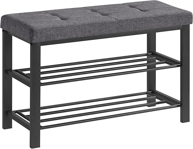 SONGMICS Shoe Bench, Storage Bench, Entryway Bench with Cushion, Shoe Shelf with Seat, Space-Saving, Modern Style, for Living Room, Bedroom, Hallway, Dark Gray and Ink Black ULBS57GYZ