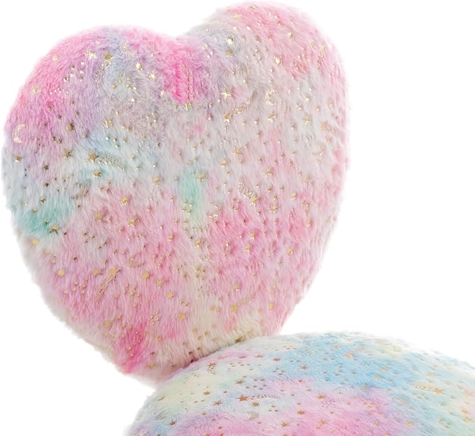 Kmax Kids Reading Chair, Rolling Cute Desk Chair for Girls Swivel Office Chair with Wheels & Heart Back Adjustable Childrens Vanity Chair for Bedroom Reading Room - Faux Fur, Colorful