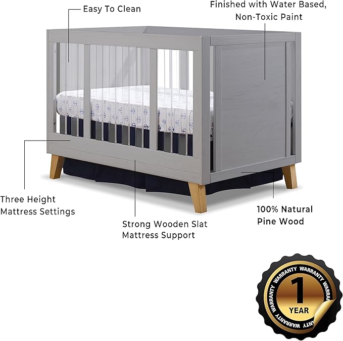 Sorelle Furniture Uptown Panel Crib, Modern Wood and Clear Acrylic Baby Crib, Made of Wood and Easy to Clean Acrylic, Non-Toxic Finish, Contemporary Baby Bed-Weathered Gray and Natural Wood