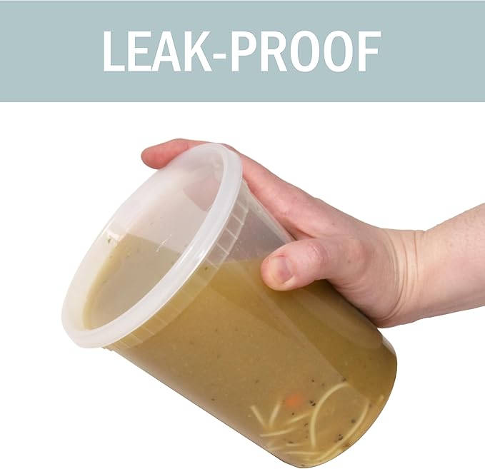 Galashield Deli Containers with Lids 32 oz. [24 Sets] Plastic Soup Containers with lids Deli Cups, To Go Food Containers