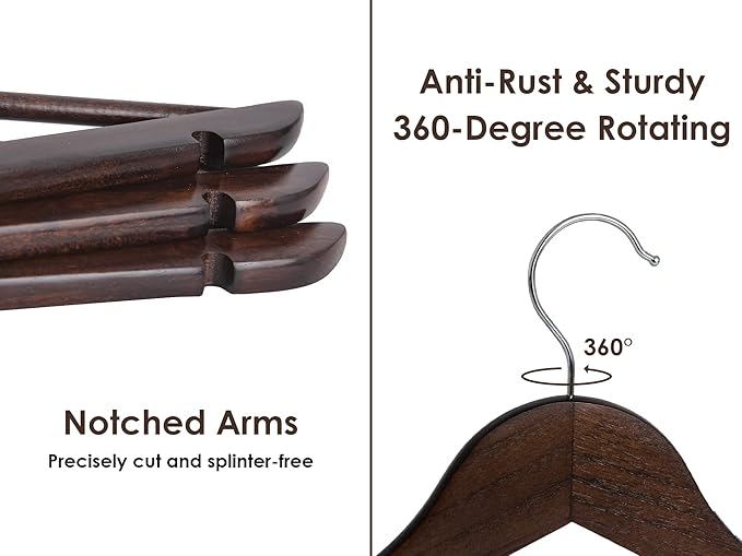 StorageWorks Wooden Hangers, Wood Coat Hanger for Coats, Shirts, Jackets, Pants, Suits, Walnut Color, 20 Pack
