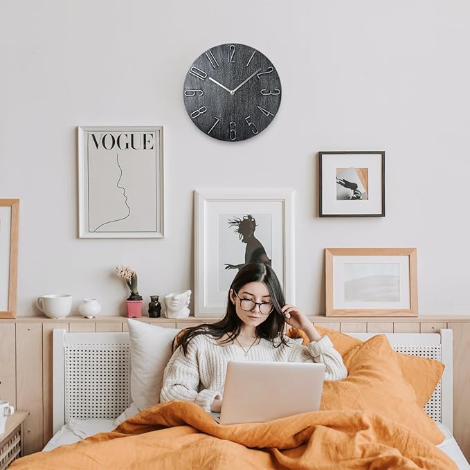 Faupugh 12 inch Silent Wall Clock, Wall Clocks Battery Operated Decorative Clock, Suitable for Home, Office, School, Kitchen, Bedroom, Living Room (Gray)