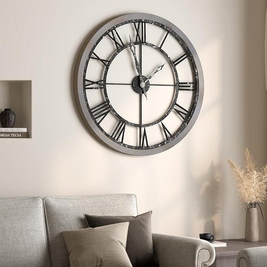 30 Inch Large Wall Clock for Living Room Decor, Modern Wood Decorative Wall Clocks with Solid Wooden Frame, Battery Operated Silent Non-Ticking Clock - Roman Numerals