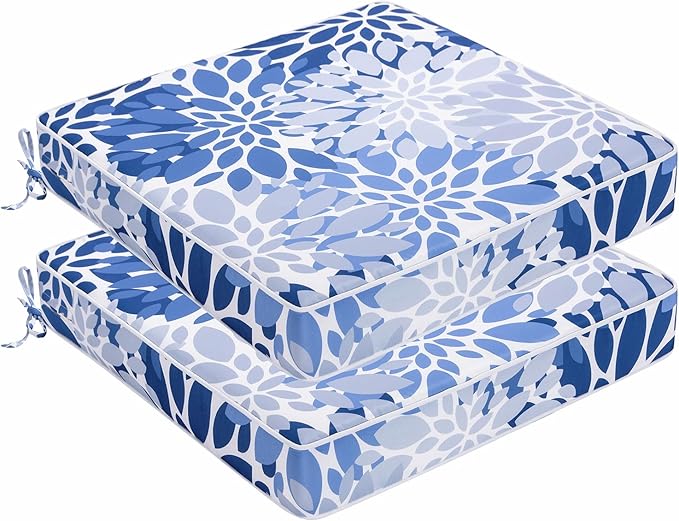Outdoor Chair Cushions 19 x 19 Inch Set of 2 Water Resistant Seat Cushions with Ties, Outdoor Cushions for Patio Furniture with 3-Year Fade Resistant