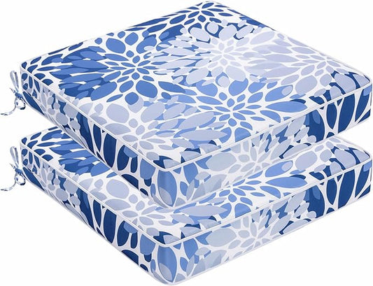 Outdoor Chair Cushions 19 x 19 Inch Set of 2 Water Resistant Seat Cushions with Ties, Outdoor Cushions for Patio Furniture with 3-Year Fade Resistant
