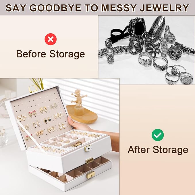 Yoobao Jewelry Organizer Box for Women, 3 Layer Large Jewelry Case with Removable Tray for Earrings Necklaces Rings Bracelets, Double Lock, Ideal Present for Christmas Valentine Mother's Day