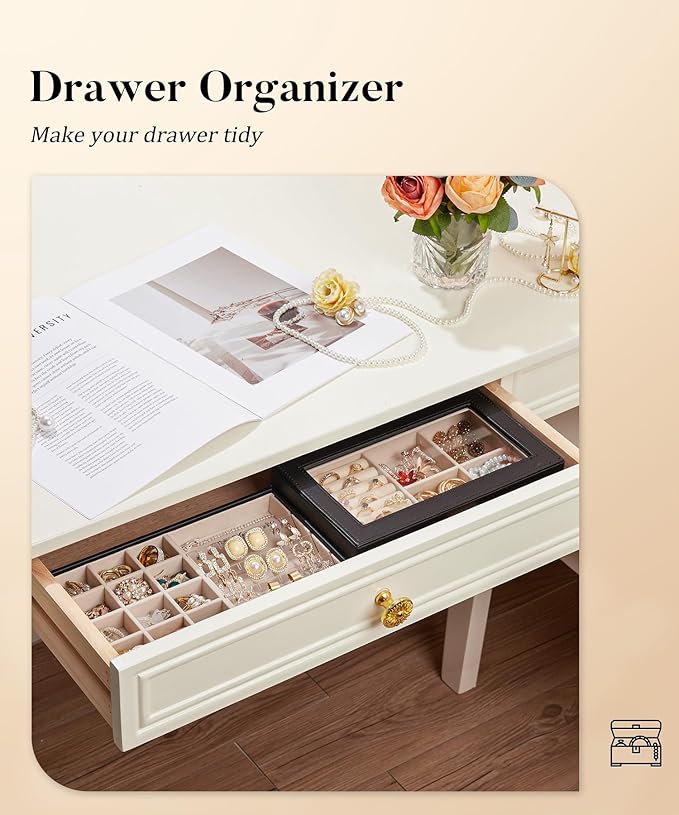 Homde Jewelry Tray Stackable Jewelry Box with Glass Lid, Removable Dividers for Vanity Table Gift Idea for Girls and Women (Black)