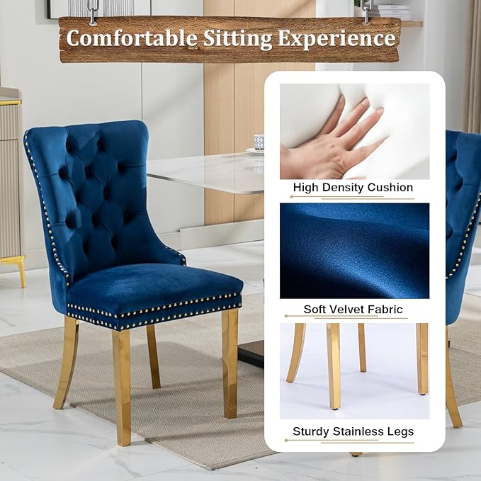 70" Marble Dining Table Set for 6, Modern 7 Piece Dining Room Table Set with White Faux Marble Dining Table & 6 Blue Velvet Upholstered Chairs, Luxury Gold Kitchen Table Chairs Set of 6