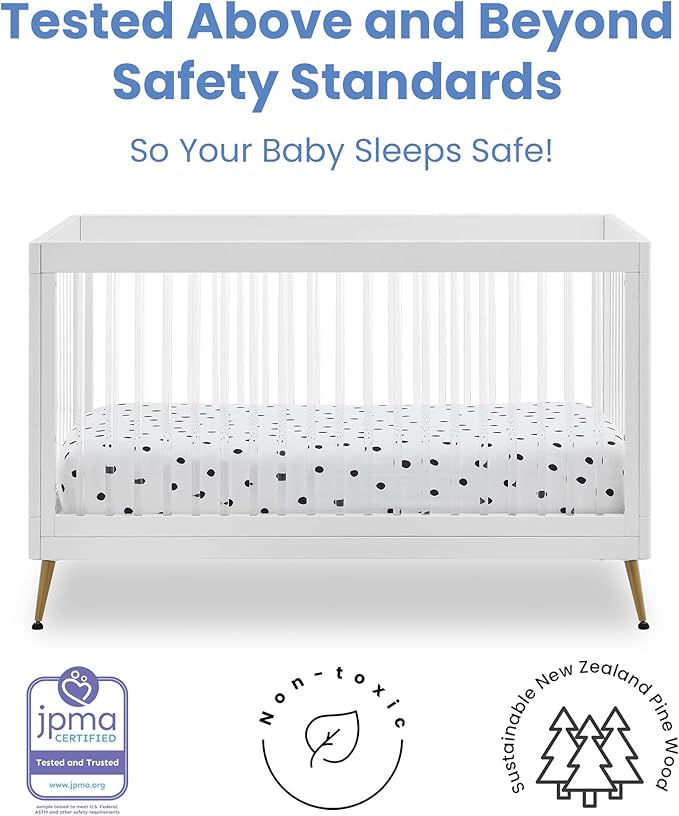 Delta Children Sloane 4-in-1 Acrylic Convertible Crib - Includes Conversion Rails, Bianca White w/Melted Bronze