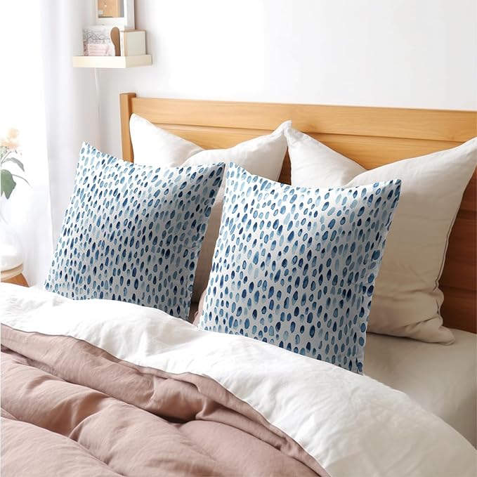 Kawani Blue and White Polka Dot Pillow Covers 24x24 Inch Set of 2 Blue Rain Drop Print Outdoor Decorative Throw Pillows Modern Boho Accent Pillowcases Cushion Covers for Home Couch Decor