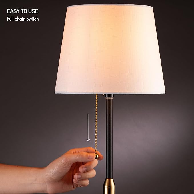 O'Bright Velum - Classic Floor Lamp, Elegant Linen Shade, Pull Chain Switch, Luxury Gold Handle, Modern Minimalist Design - Perfect for Living Room, Bedroom, Office - Black