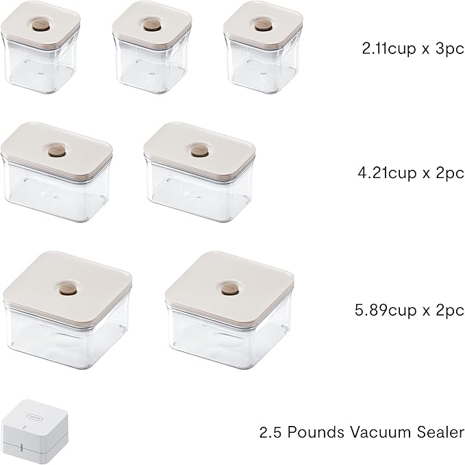 Premium Airtight Food Storage Container. Special Edition Mercury Color 8P/Set. 7pcs Container and Vacuum Sealer. Patented Double Silicone Lining, 100% Leak Proof, BPA-FREE