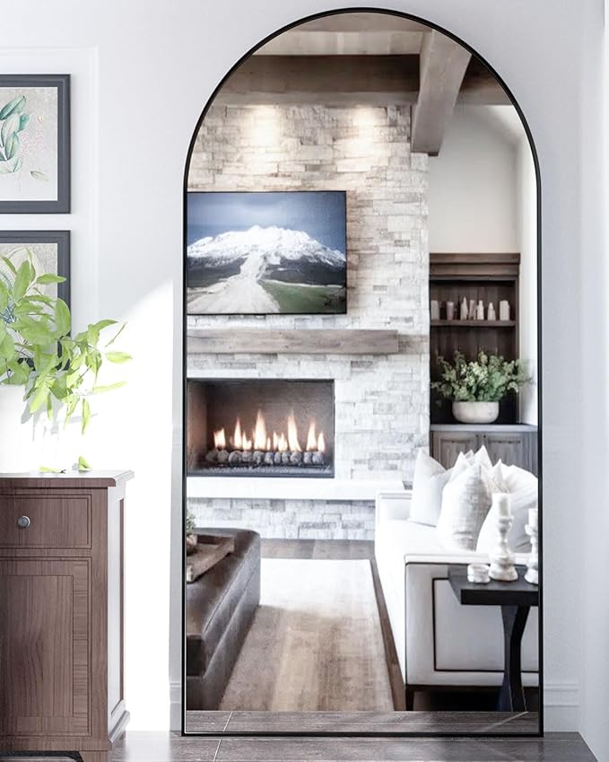 Suidia Full Length Mirror, 76"x34" Floor Standing Mirror Freestanding, Full Body Mirrors with Stand for Bedroom, Hanging Mounted for Living Room Cloakroom, Black, Arched Style