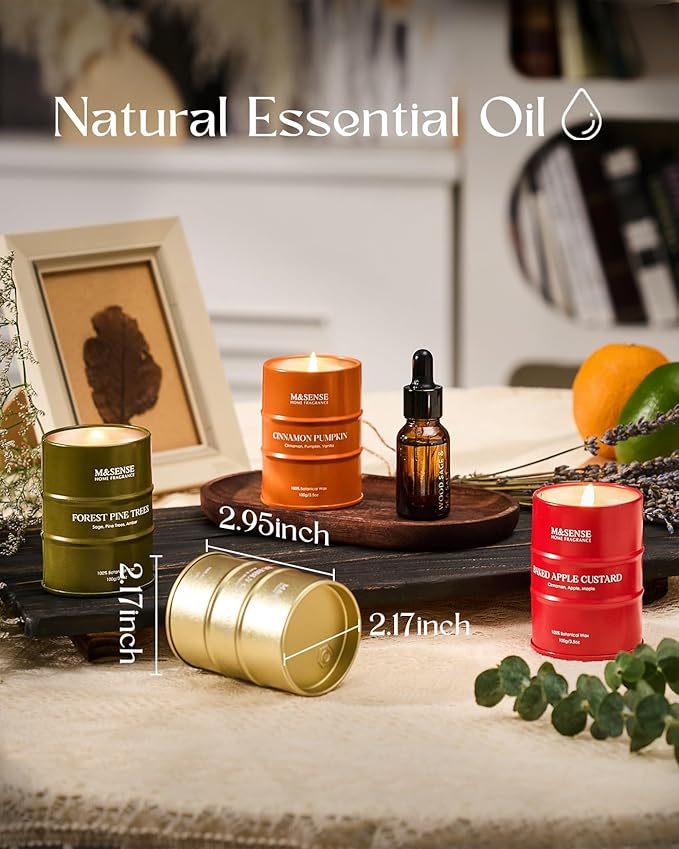 Mini Candle Set | Scented Candles Gift Set | 4 Pack Candles for Home Scented Candle,Apple Pumpkin Cinnamon Pine Champagne Candle,Gift Set for Women and Men,Soy Wax 14 oz 86 Hour