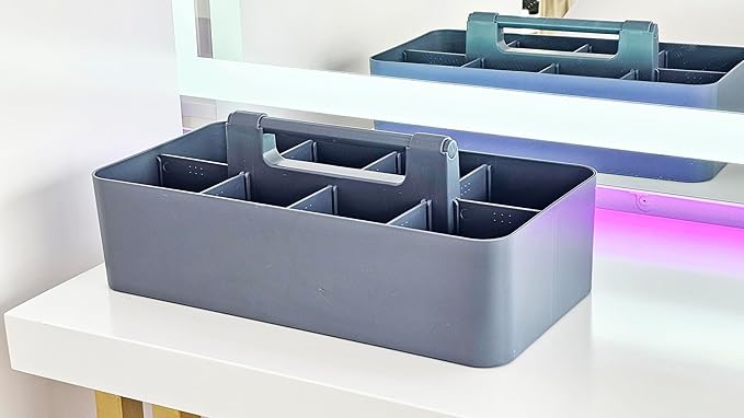 2 PACK - Portable DIY 8 Dividers Durable Plastic Tote Tool & Supply Cleaning Caddy with Handle Made In USA (Orion Gray)