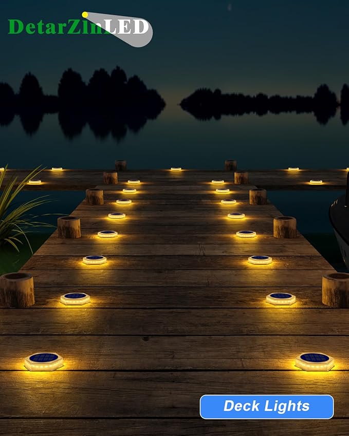 Solar Deck Lights Outdoor, Warm White Waterproof Step Lights for Stairs, Sidewalk, Pathway, Yard, Patio, Garden, Ground (4 Pack)