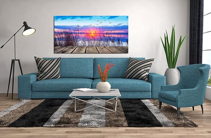 XXMWallArtFC2375 Wall Art Leisure and Free Time On The lake Framed Canvas Prints Painting Sunset Landscape Pictures Ready to Hang for Living Room Bedroom Kitchen Home and Office Wall Decor