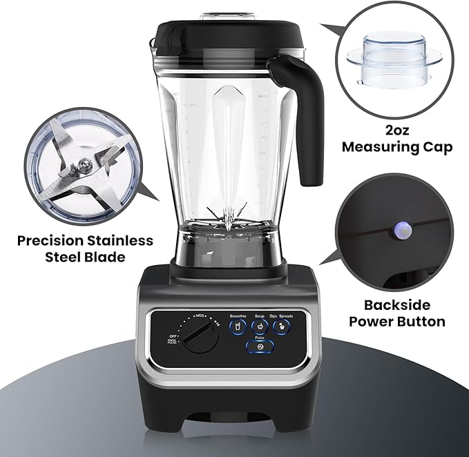 iCucina 1500w Blender for Kitchen with Pre-set Blending Programs, 64oz Heavy Duty Profession-grade Blender for Smoothies, Soups, Dips, Nut Butters, BPA-Free Tritan Jar