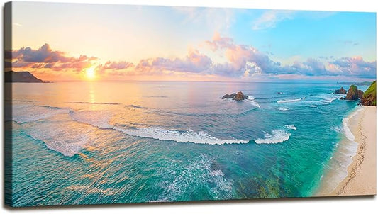 XXMWallArt FC3962 Tropical Beach Wall Art Blue Sea Sunset Natural Scenery Picture Print On Canvas Seascape Canvas Print Artwork for Living Room Bedroom Kitchen Home and Office Wall Decor