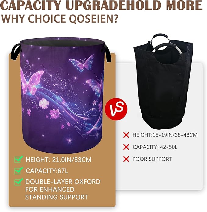 Laundry Hamper,Flying Butterflies Laundry Basket,Glowing Stars Waterproof Oxford Cloth Storage Basket with Handle for Clothes Books Nursery Home Storage Sundries 16"x20"