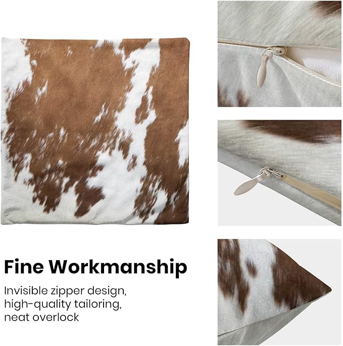 BETGINY Cow Print Pillow Covers 18X18 Inch Pack of 2, Western Brown Cowhide Throw Pillow Covers Square Cushion Farmhouse Animal Cow Print Pillow Cases for Bedroom Living Room Home Sofa Patio Outdoor