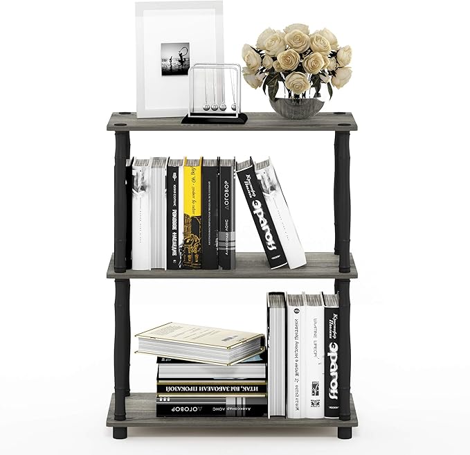 Furinno 18029GYW/BK Turn-N-Tube 3-Tier Compact Multipurpose Shelf Display Rack, Classic, French Oak Grey/Black, 3-Tier Classic Tubes