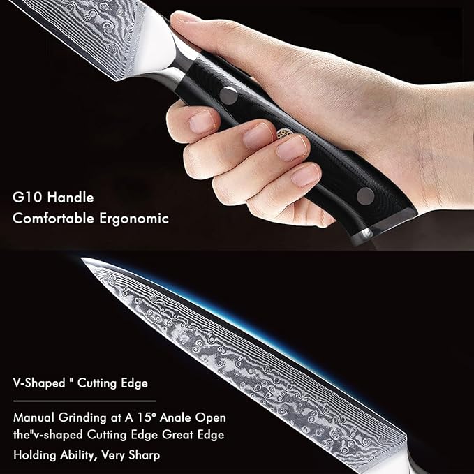 Professional Sashimi Knives 8 Inch - Slicing Knife Classic Damascus Japanese VG-10 Steel Kitchen Chef Knife