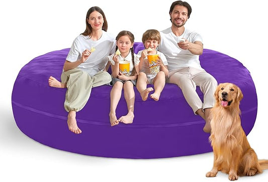 7FT Bean Bag Chair with Ultra Soft Velvet Cover Bean Bag Sofar with Memory Foam Bean Bag Chairs with Large Size Lazy Sofa for Dorm Office Living Room Bedroom Purple 7'