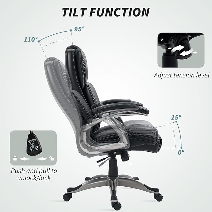 HOMCOM Executive Office Chair with Tilt Function, PU Leather High Back Desk Chair, Swivel Computer Chair with Adjustable Height, Black
