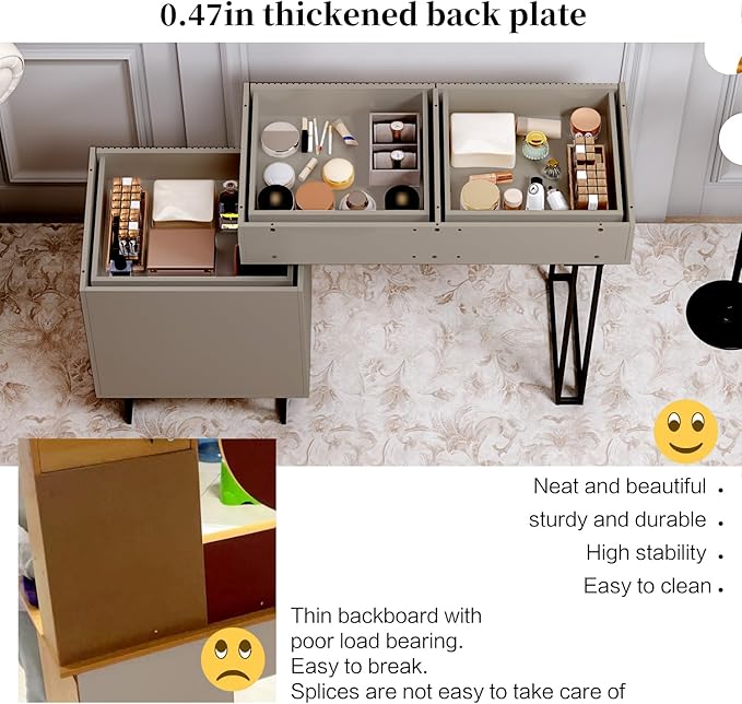 Large Vanity Desk with 3 Color Touch Screen Dimming Mirror, Vanity Desk with Charging Station, Modern Retractable Makeup Dressing Table, Makeup Table With storage shelves and 5 Sliding Drawers, Oak