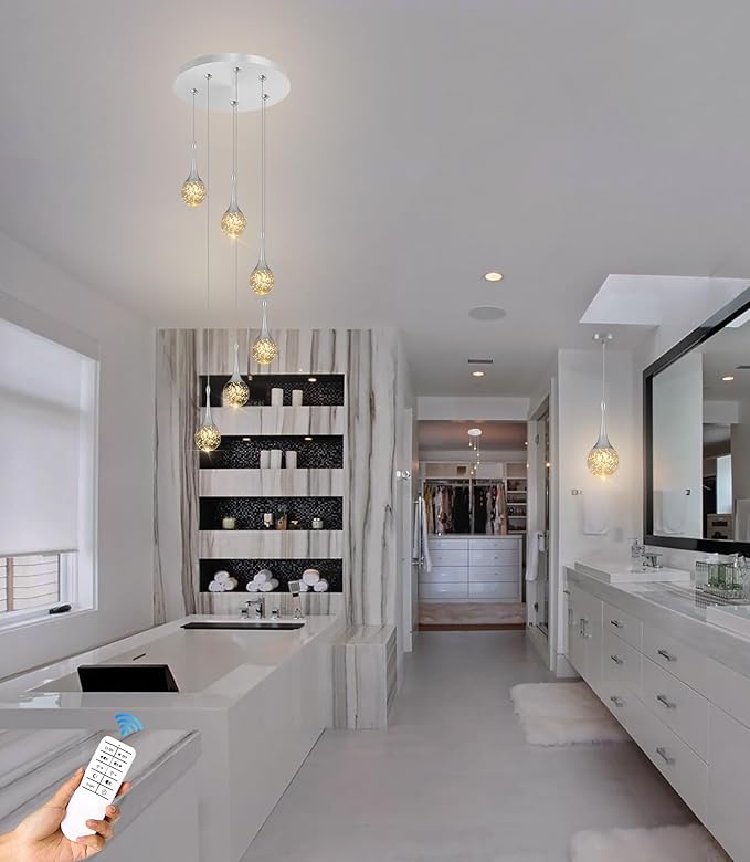 Flashing God Pendant Lights Kitchen Island 6-Lights Pendant Chandelier for Dining Room Hallway Stairwell LED Dimmable 2700K-6000K