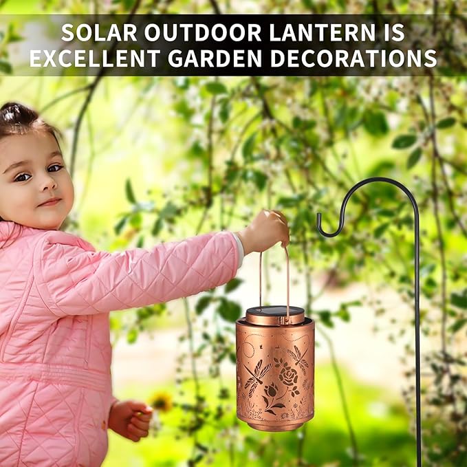 Solar Dragonfly Garden Decor LED Light Hanging Waterproof Metal Lantern for Patio, Pathway, Yard