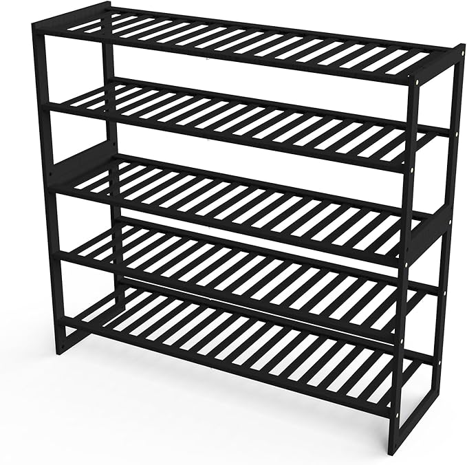 Shoe Rack Bamboo 5 Tier Shoe Organizer, Storage 20-25 Pairs for Closet Entryway, Stackable Large Tall Shoe Shelf Holder Stand Cubby for Door Hallway Bedroom Garage