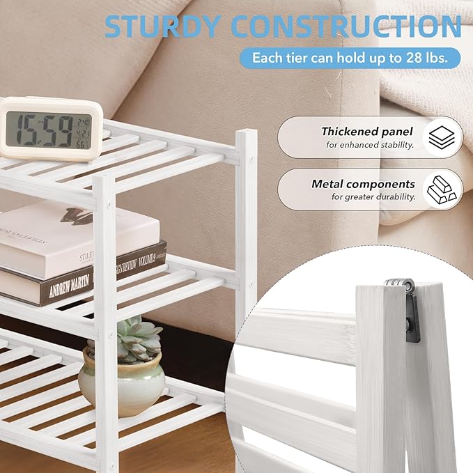 3 Tier Bamboo Shoe Rack Storage Organizer for Closet, Multifunctional Stackable Free Standing Shoe Shelf Organizer for Small Space,Entryway, Hallway, Bathroom27 x11 x20 (White, 3 Tier)
