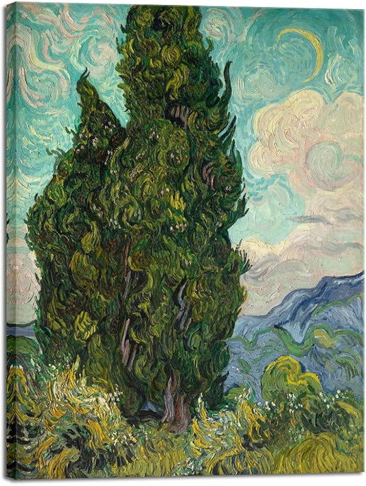 Wieco Art Cypresses by Van Gogh Large Classic Canvas Wall Art Prints Famous Oil Paintings Reproduction Green Tree Picture for Home Decorations Abstract Forest Landscape Artwork