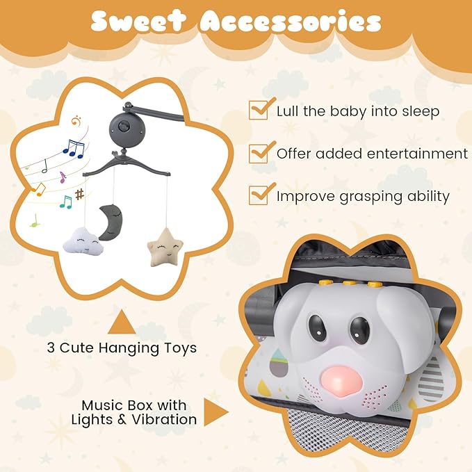 BABY JOY 3 in 1 Pack and Play, Portable Baby Playard with Bassinet, Changing Table, Lockable Wheels, Glowing Music Box, Travel Baby Crib Bassinet Bed from Newborn to Toddler