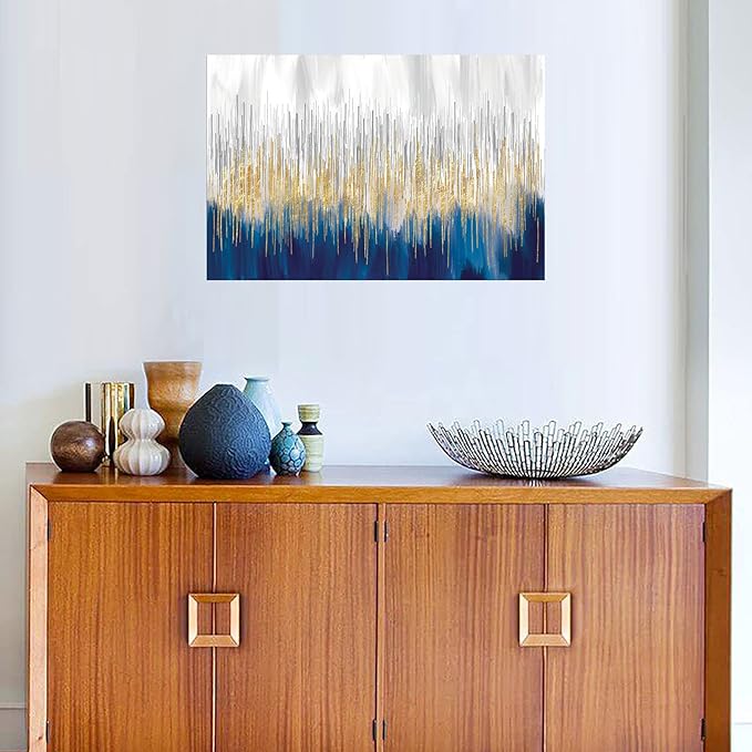 XXMWallArt FC3169 Abstract Wall Art Gold and Blue Canvas painting Artwork Painting Print for Living Room Bedroom Kitchen Home and Office Wall Decor