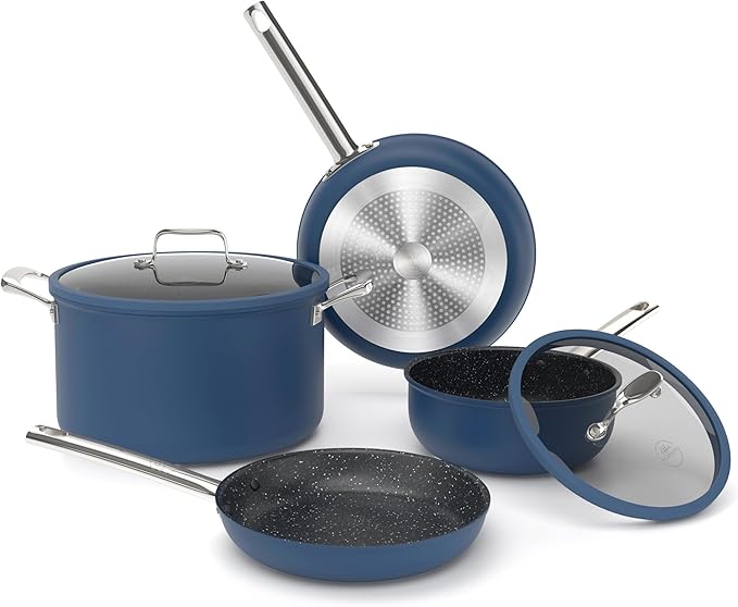 MAISON ARTS Plasma Titanium Coating Non stick Cookware Sets, 6 Piece Induction Pots and Pans Set, Non-Toxic Deep Frying Pan and Casserole with Silicone Glass Lid