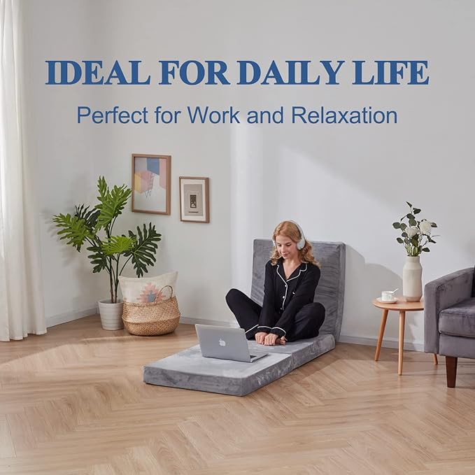 SINWEEK Tri Folding Mattress Foam Topper 4" Thickness Floor Cot Mattress, Guset Bed with Removable&Machine Washable Cover and Lining, CertiPUR-US Certified 25 x 75 Inch