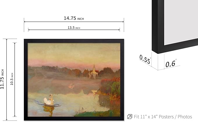 Poster Master Vintage Pond in Radziejowice Poster - Retro Swan Print - Lake Art - Landscape Art - Farmhouse Art - Animal Lover Art - Aesthetic Living Room or Office Decor, 11x14 Black Framed