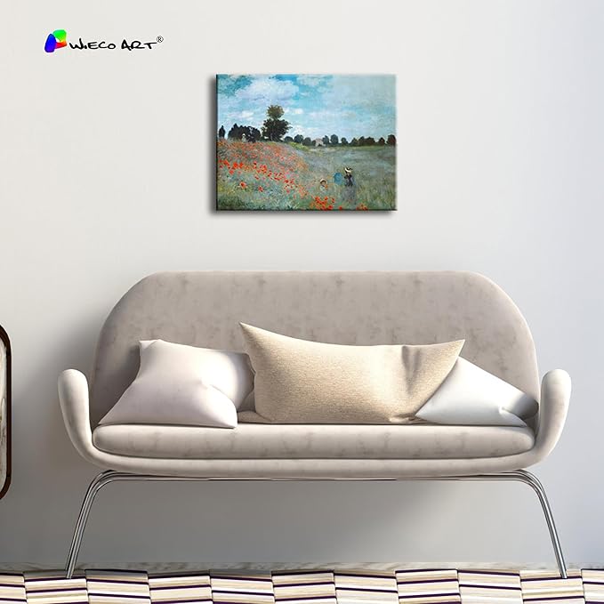 Wieco Art The Poppy Field Near Argenteuil Giclee Canvas Prints Wall Art of Claude Monet Famous Floral Oil Paintings Reproduction Classic Flowers Landscape Pictures Artwork for Bedroom Home Decorations