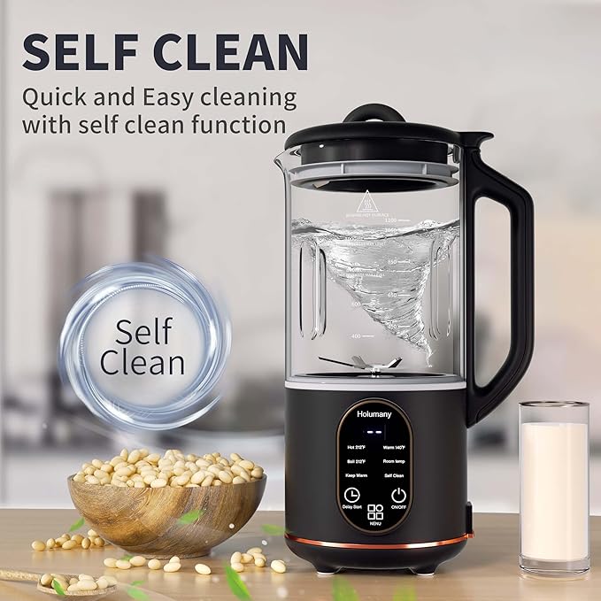 Nut Milk Maker, 35oz Automatic Milk Maker for Homemade Almond, Oat, Soy Milk, Plant-Based Milk and Non-Dairy Beverages, Milk Maker Machine with Delay Start/Keep Warm/Self Clean/Boil Water