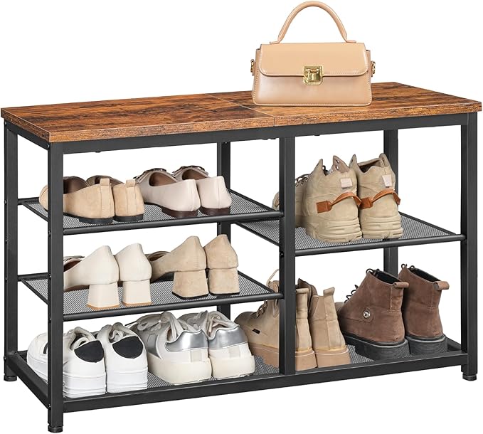 HOOBRO Shoe Bench, 5-Tier Shoe Rack Bench, Entryway Bench with Shoe Storage, Shoe Storage Organizer, 31.5" L Shoe Storage Bench for Entryway, Hallway, Space Saving, Rustic Brown and Black BF36HX01