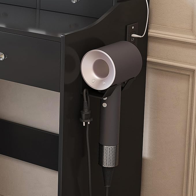 Ball & Cast Vanity Desk with Large Mirror & Power Outlet,3 Dimmable Colors Light Makeup Vanity Table Set with 5 Drawers & Chair,Adjustable Brightness Dressing Table for Women Girls Bedroom,Black