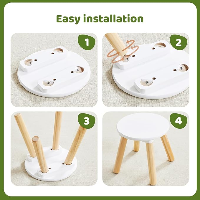 Beright Wooden Step Stool for Kids, 9 Inch Round Kids Chair fit with Sensory Table, Sturdy Sitting Stool with Assembled Four-Legged for Children Toddler, 1 Pack