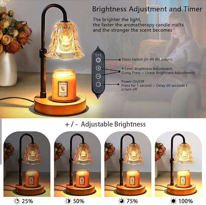 Candle Warmer Lamp with Timer Dimmer Adjustable Height for New Home House Bedroom Decor,Wax Melt Warmer with 2 Bulbs for Jar Candles, Gifts for Mom Women Friend Sister Mothers Day Birthday | Black